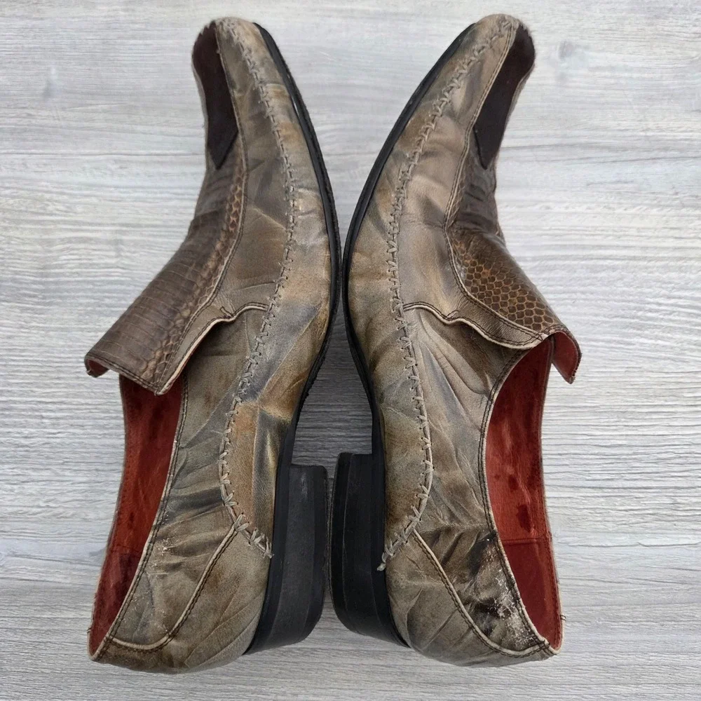 Robert Wayne Jacob Loafers Brown Snakeskin Embossed Square Toe Mens 7